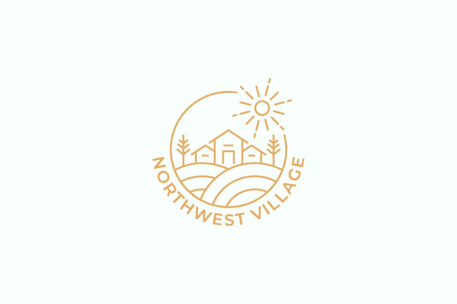 Natural Cottage Country Landscape Village Logo Badge vector