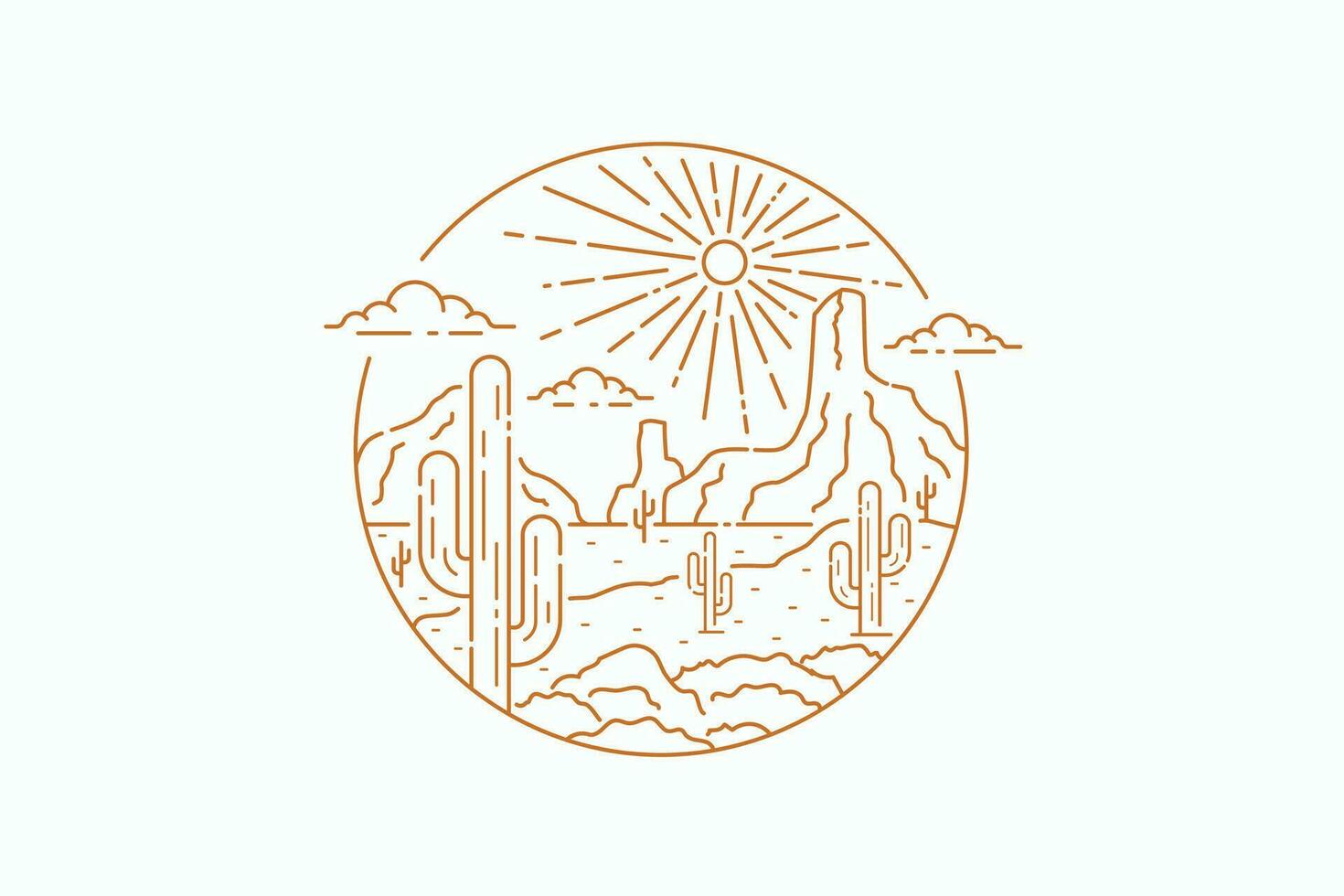 Desert, Sun and Cactus Abstract Badge Logo Illustration vector