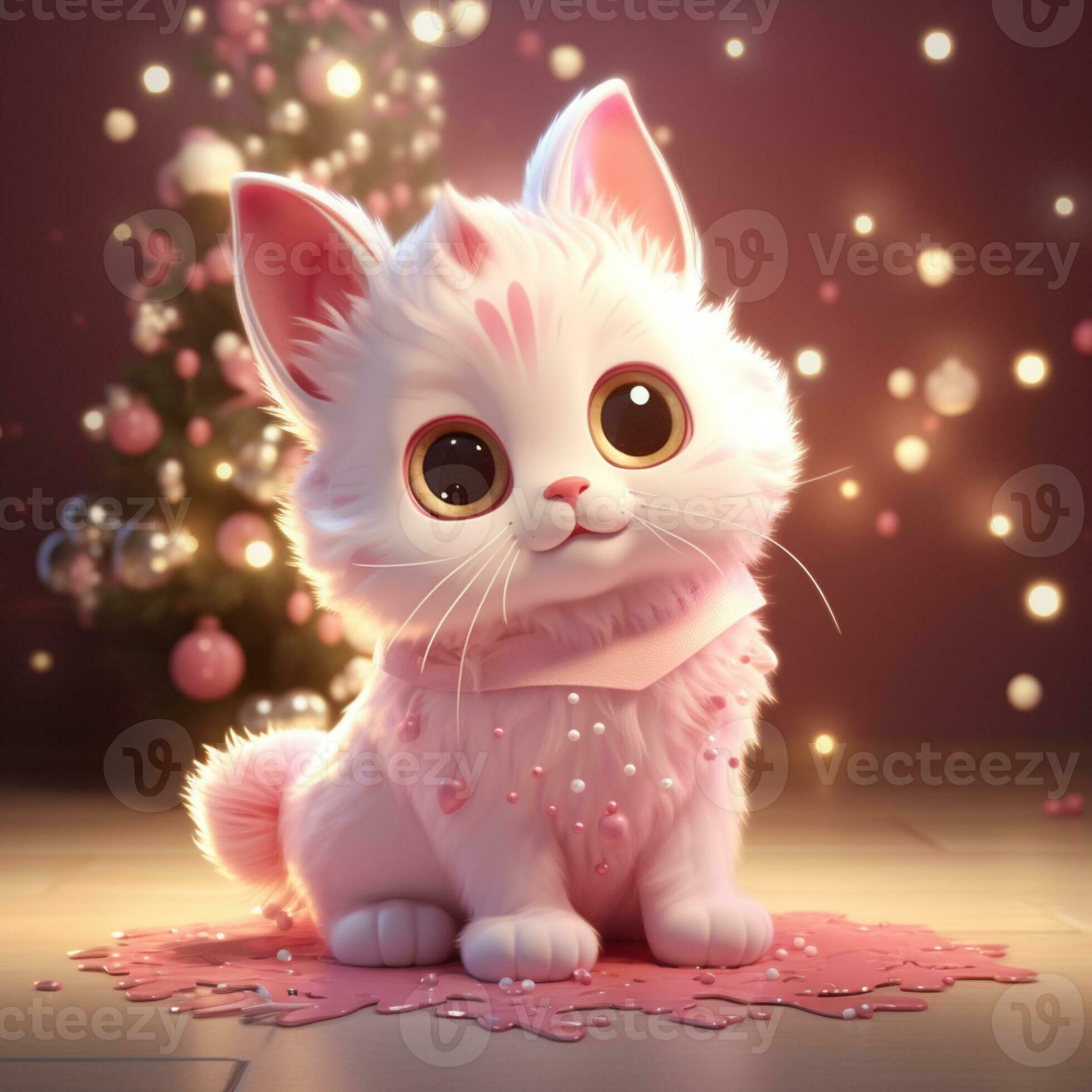 Cute cartoon 3d cat on a magical background with sequins 28295570 ...