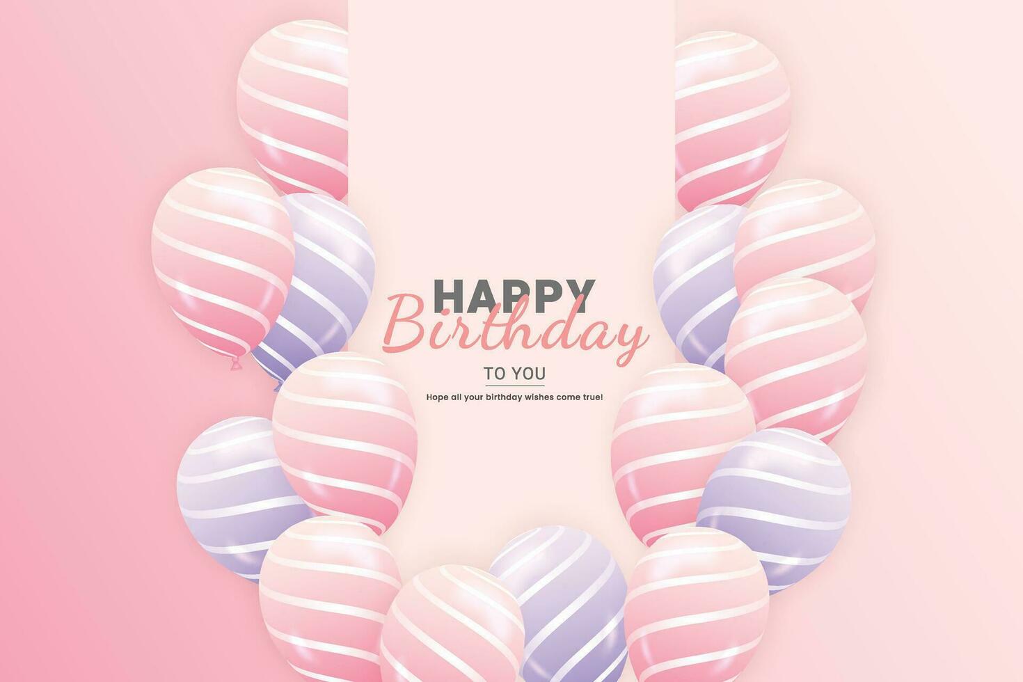 Birthday wish template with realistic pink and purple   balloons set  Birthday background with realistic balloons and birthday  frame vector