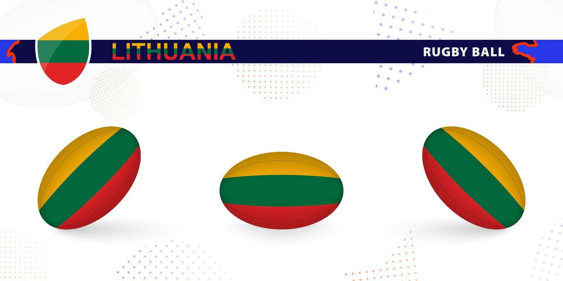 Rugby ball set with the flag of Lithuania in various angles on abstract background. vector
