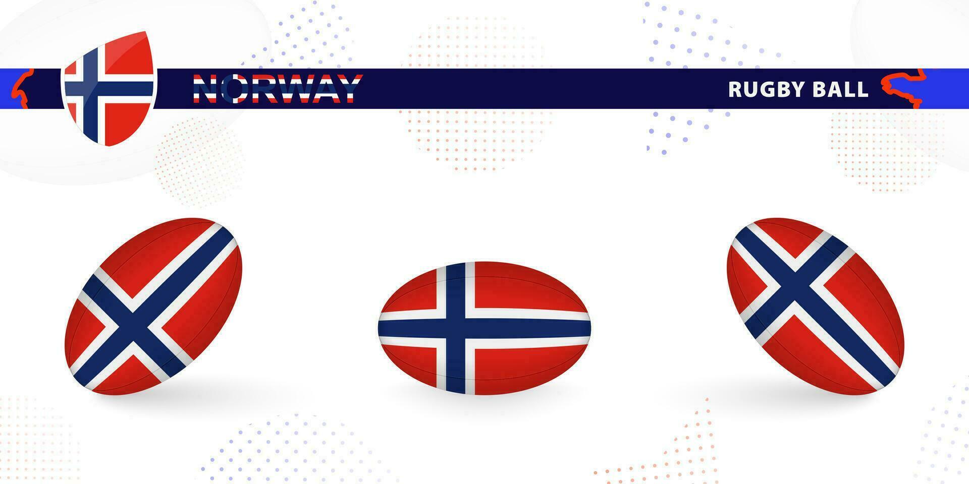 Rugby ball set with the flag of Norway in various angles on abstract background. vector