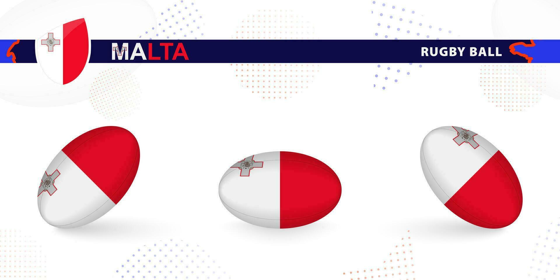 Rugby ball set with the flag of Malta in various angles on abstract background. vector