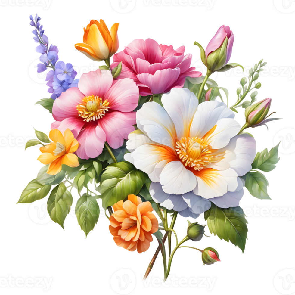 Luxury Flower Bouquet Illustration, Cute wedding Flower Bouquet ,Transparent Flower Pattern, Generative AI png