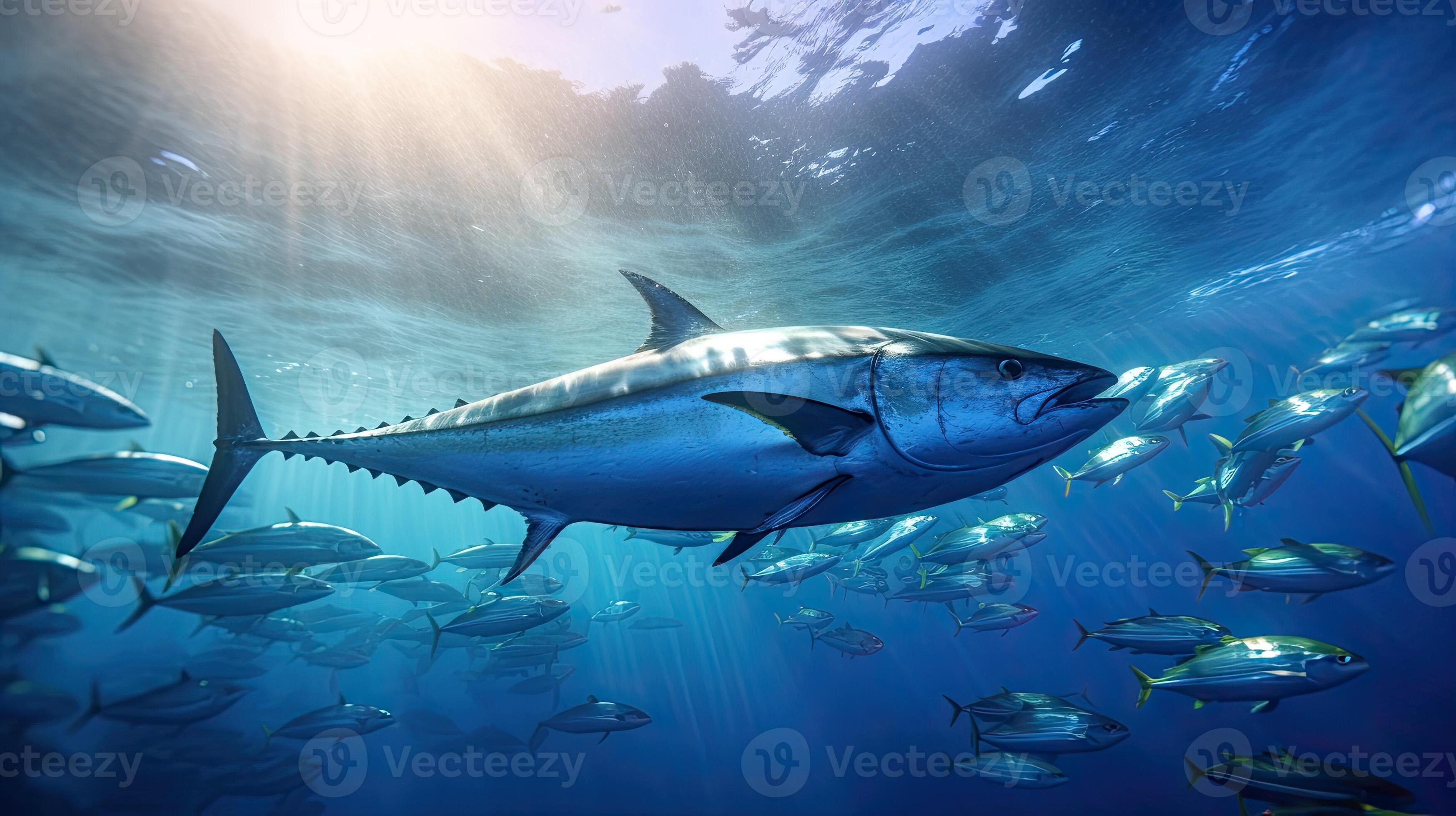 Tuna fish in the ocean. School of tuna fish in the ocean. Tuna ...