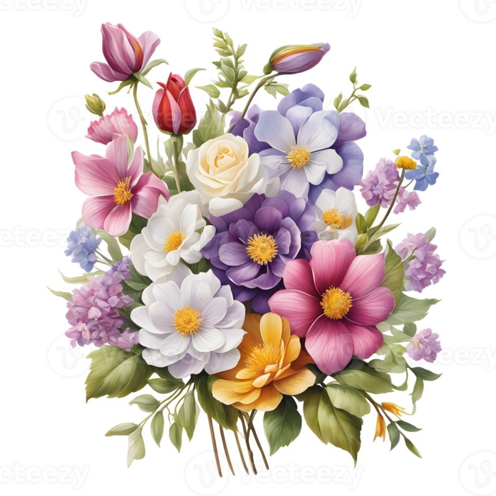 Luxury Flower Bouquet Illustration, Cute wedding Flower Bouquet ,Transparent Flower Pattern, Generative AI png