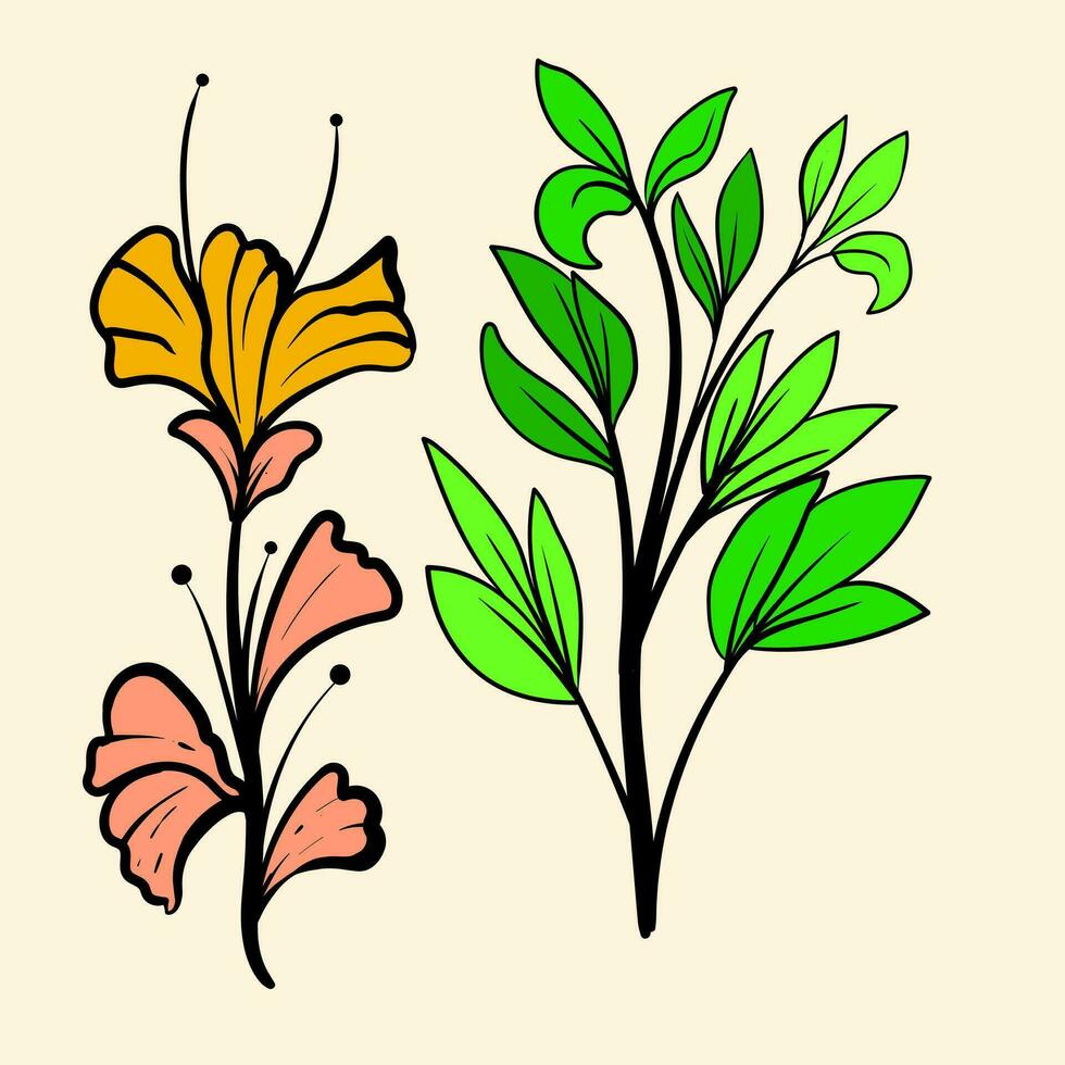 floral colección con hojas y flores, dibujo acuarela pequeño flor. botánico ilustración mínimo estilo. vector