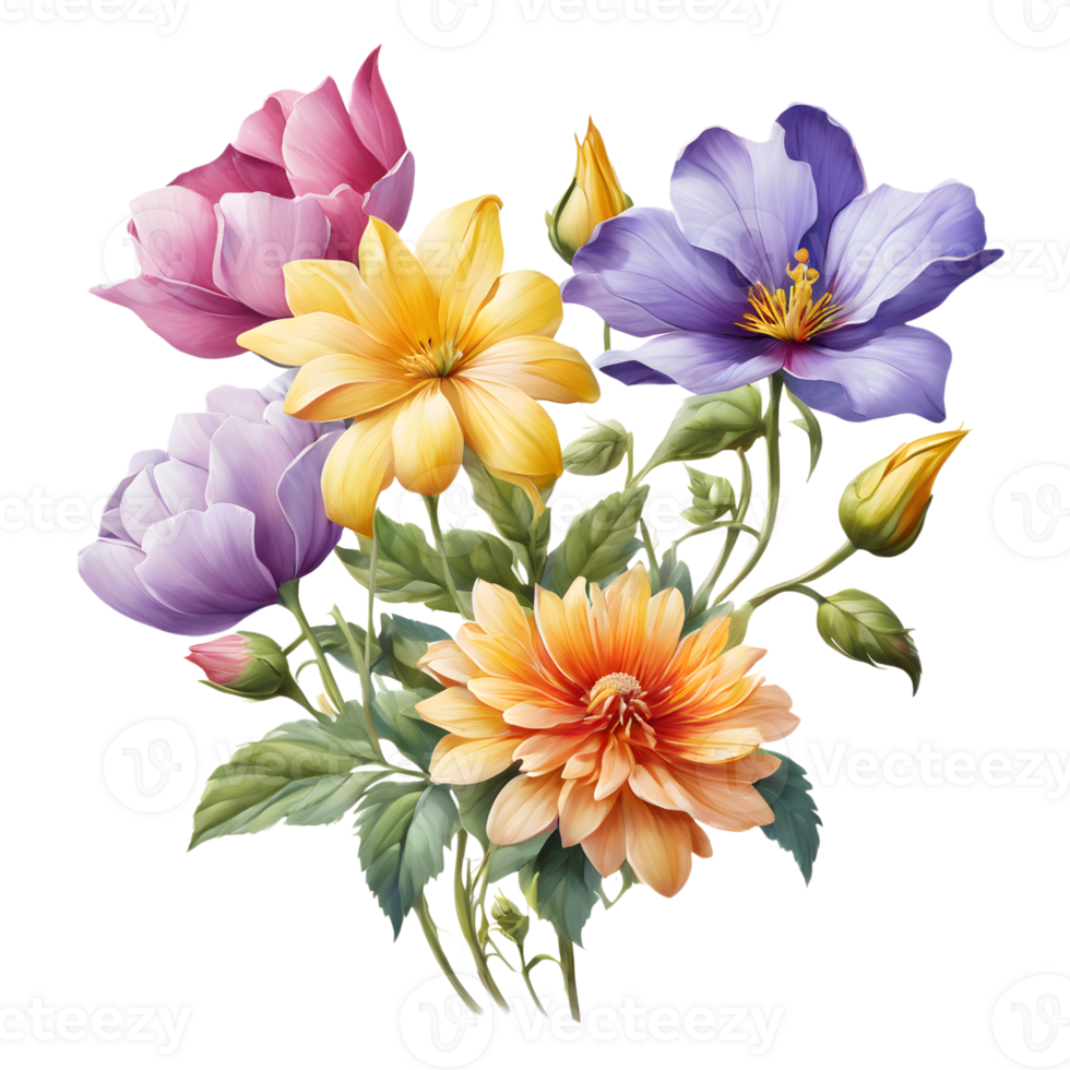 Luxury Flower Bouquet Illustration, Cute wedding Flower Bouquet ,Transparent Flower Pattern, Generative AI png