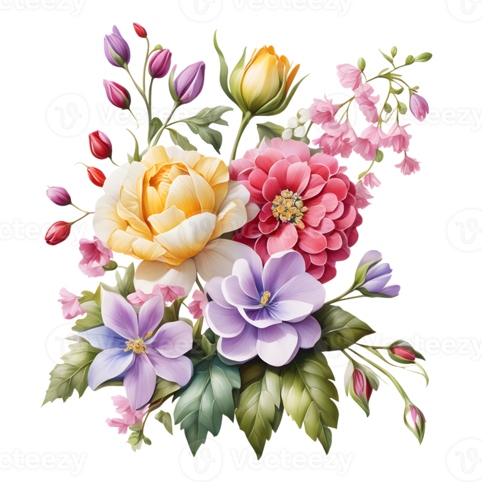 Luxury Flower Bouquet Illustration, Cute wedding Flower Bouquet ,Transparent Flower Pattern, Generative AI png