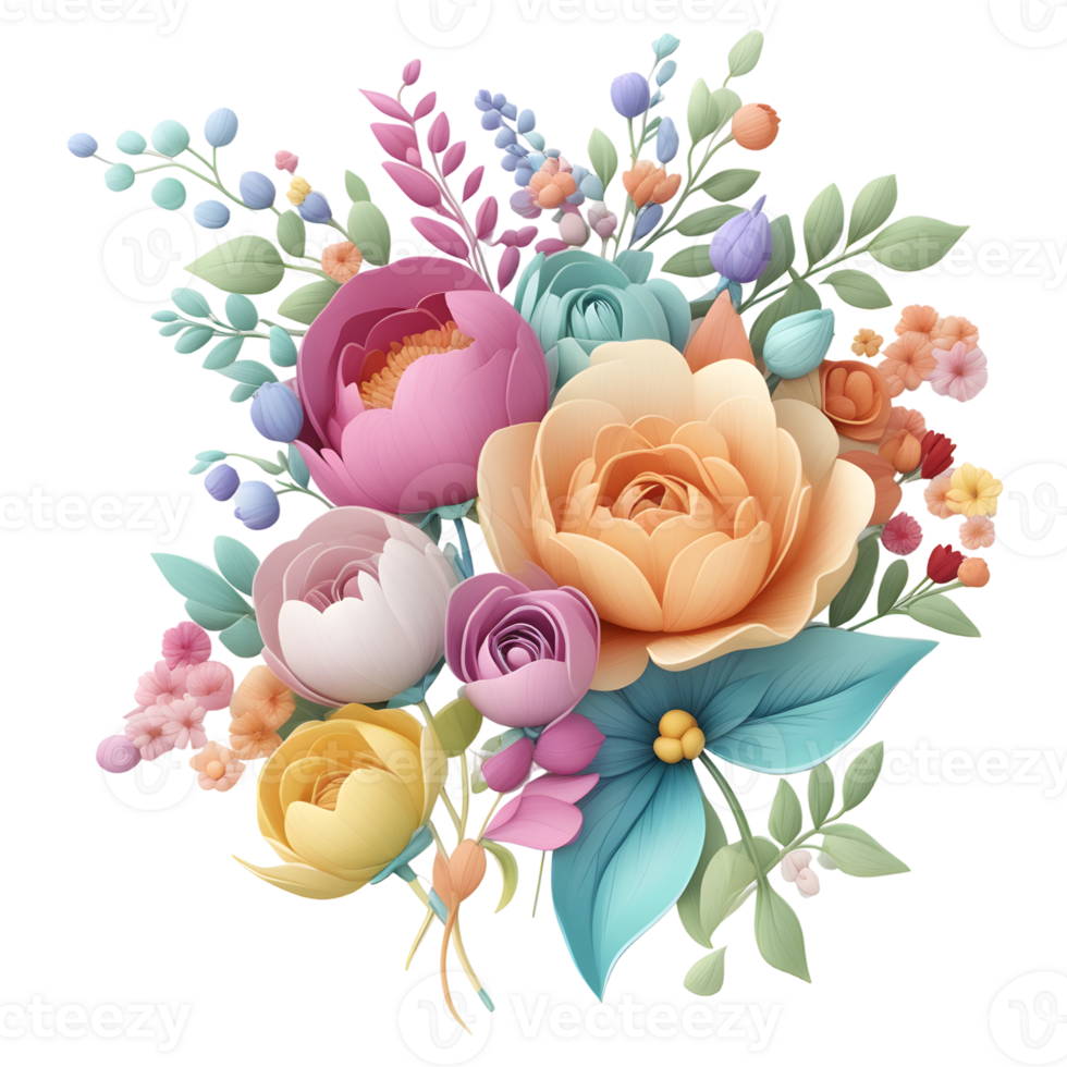 transparant decoratief bloemen ontwerp, kunstmatig bloem ontwerp, luxe bloem boeket illustratie, schattig bruiloft bloem boeket ,transparant bloem patroon, generatief ai png