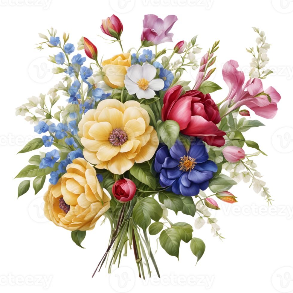 Luxury Flower Bouquet Illustration, Cute wedding Flower Bouquet ,Transparent Flower Pattern, Generative AI png