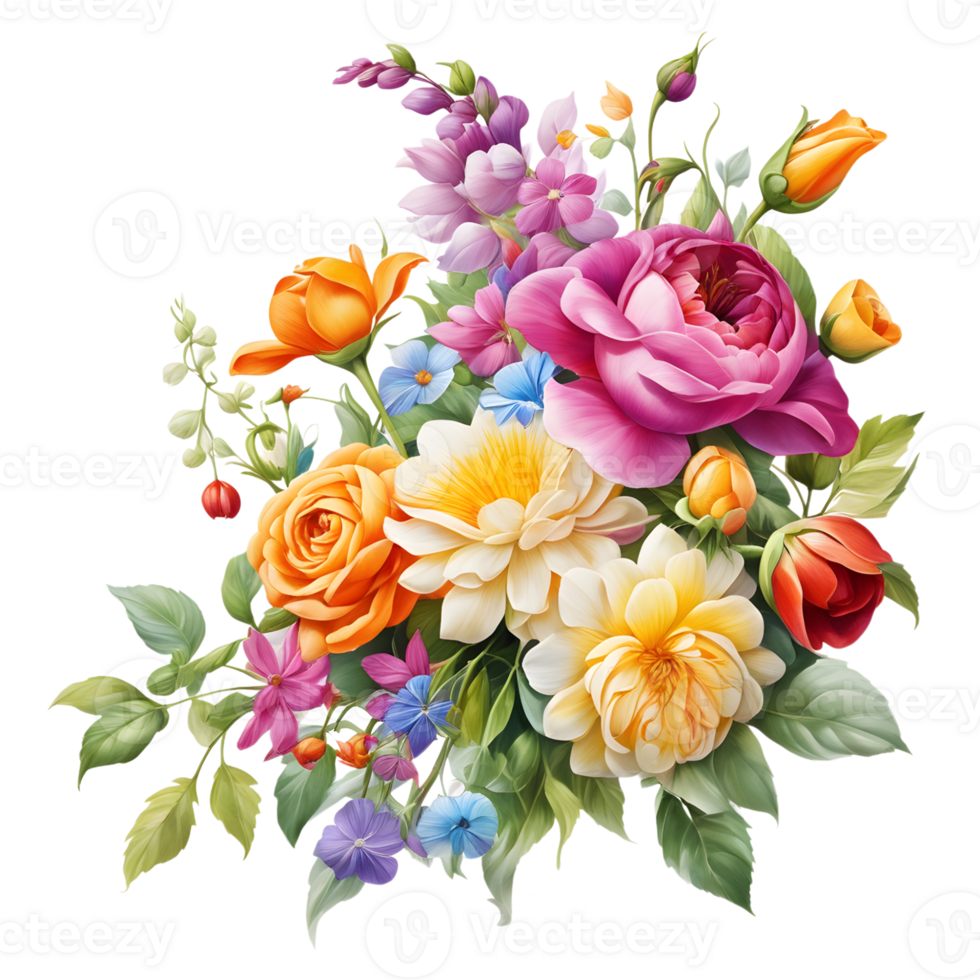 Luxury Flower Bouquet Illustration, Cute wedding Flower Bouquet ,Transparent Flower Pattern, Generative AI png