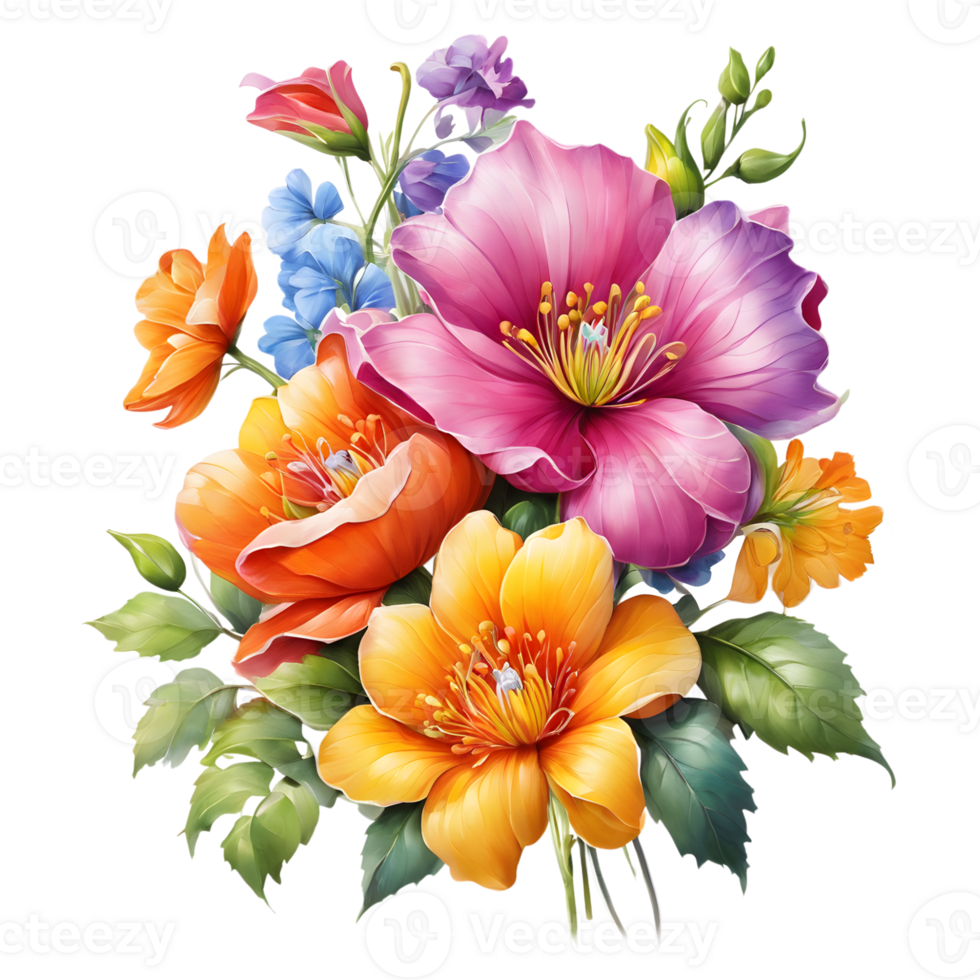 Luxury Flower Bouquet Illustration, Cute wedding Flower Bouquet ,Transparent Flower Pattern, Generative AI png