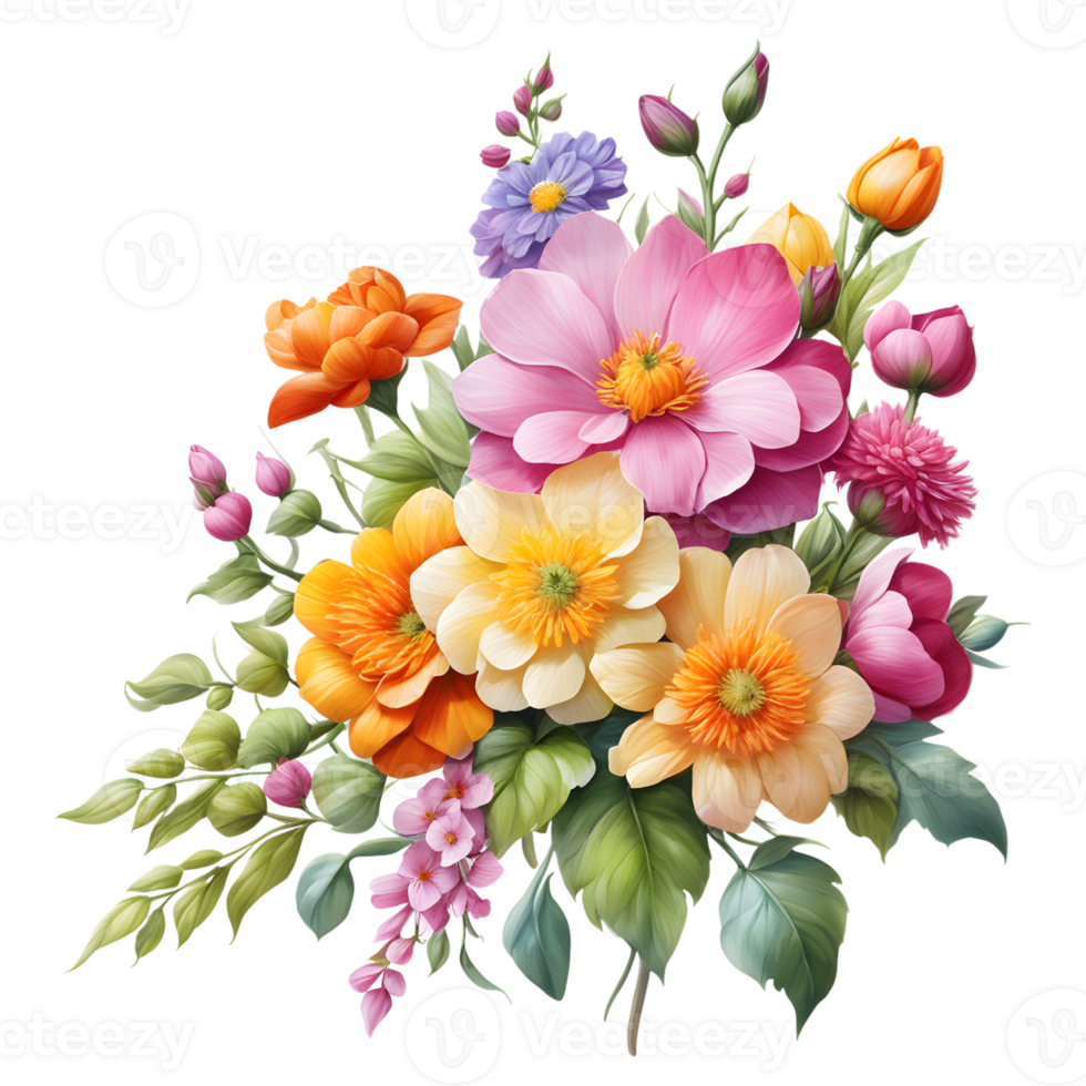 Luxury Flower Bouquet Illustration, Cute wedding Flower Bouquet ,Transparent Flower Pattern, Generative AI png