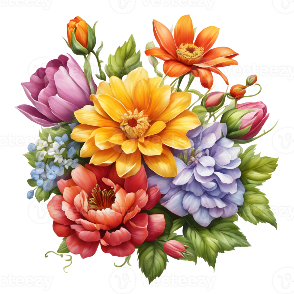 Luxury Flower Bouquet Illustration, Cute wedding Flower Bouquet ,Transparent Flower Pattern, Generative AI png