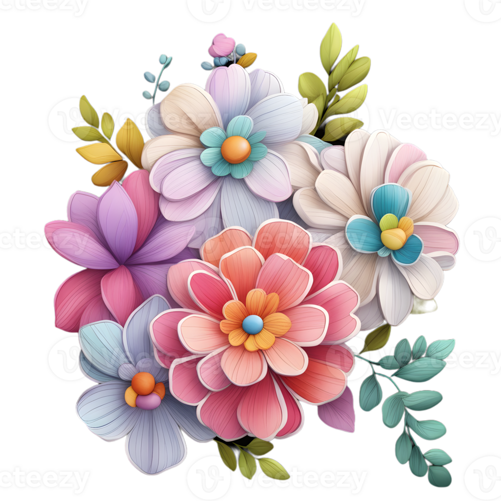 Transparent decorative floral design, Artificial flower design, Luxury Flower Bouquet Illustration, Cute wedding Flower Bouquet ,Transparent Flower Pattern, Generative AI png