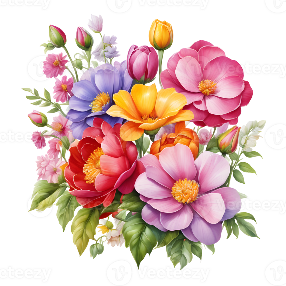 Luxury Flower Bouquet Illustration, Cute wedding Flower Bouquet ,Transparent Flower Pattern, Generative AI png