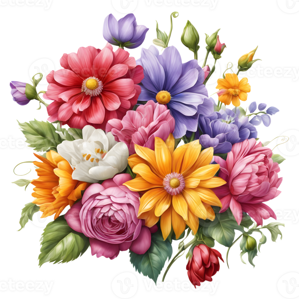 Luxury Flower Bouquet Illustration, Cute wedding Flower Bouquet ,Transparent Flower Pattern, Generative AI png