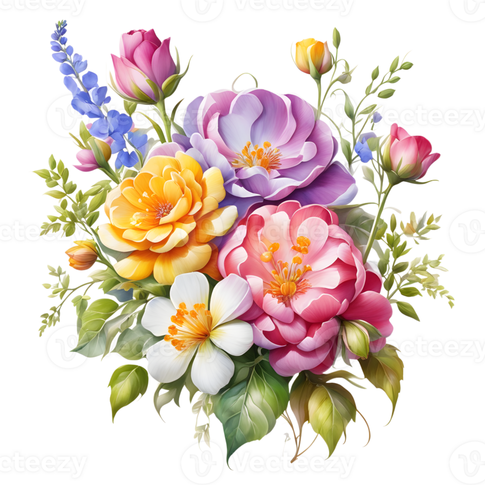 Luxury Flower Bouquet Illustration, Cute wedding Flower Bouquet ,Transparent Flower Pattern, Generative AI png