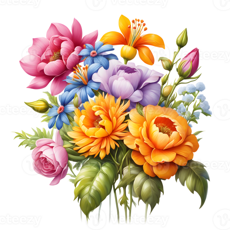 Luxury Flower Bouquet Illustration, Cute wedding Flower Bouquet ,Transparent Flower Pattern, Generative AI png