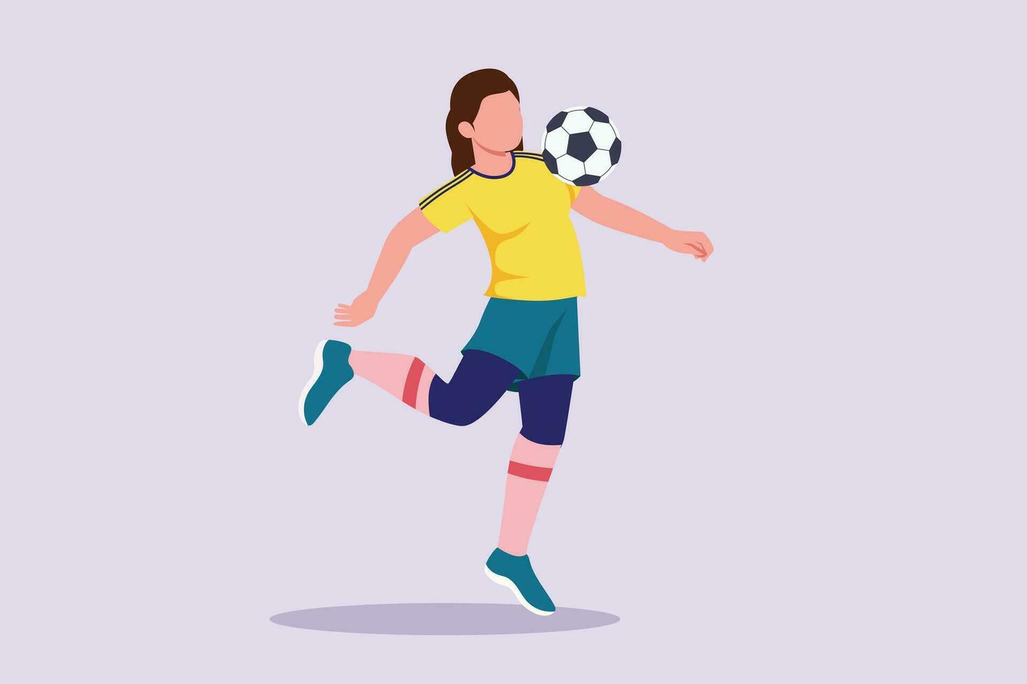 Funny female football players concept. Colored flat vector illustration isolated.