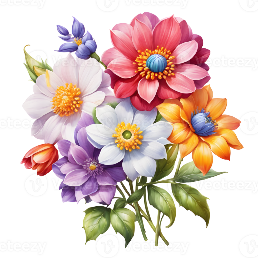 Luxury Flower Bouquet Illustration, Cute wedding Flower Bouquet ,Transparent Flower Pattern, Generative AI png