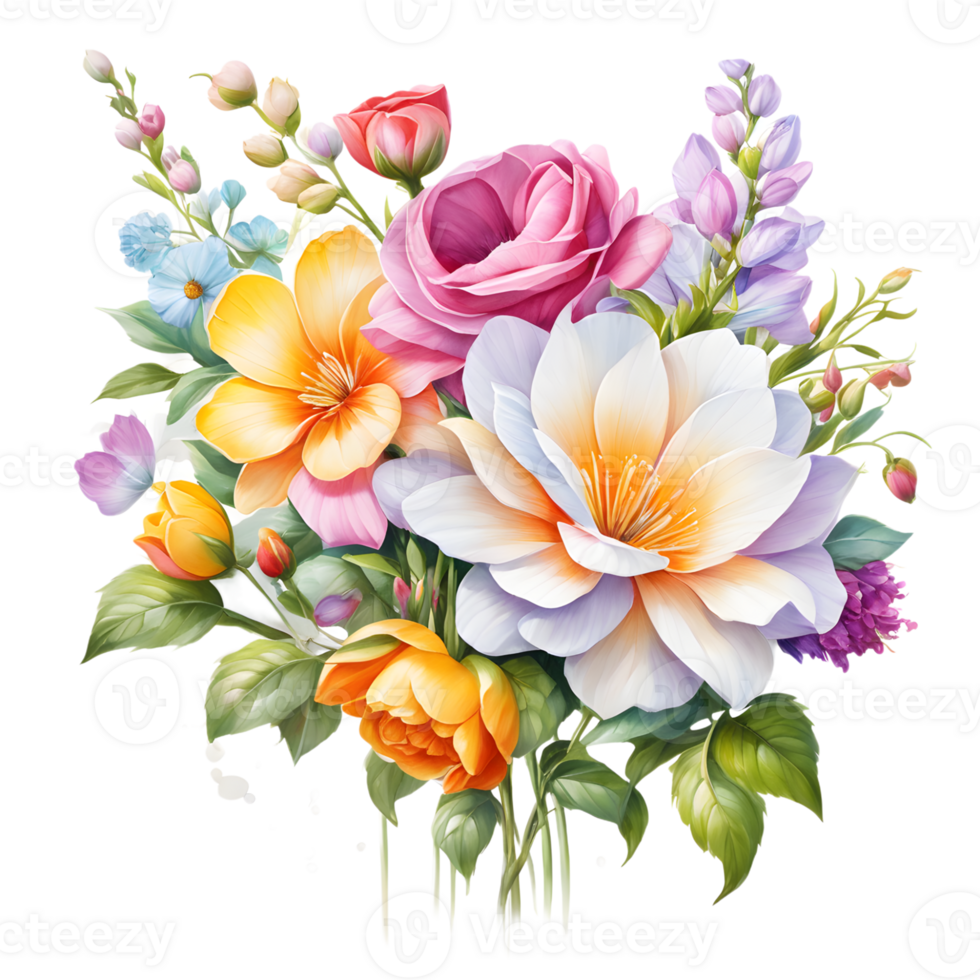 Luxury Flower Bouquet Illustration, Cute wedding Flower Bouquet ,Transparent Flower Pattern, Generative AI png