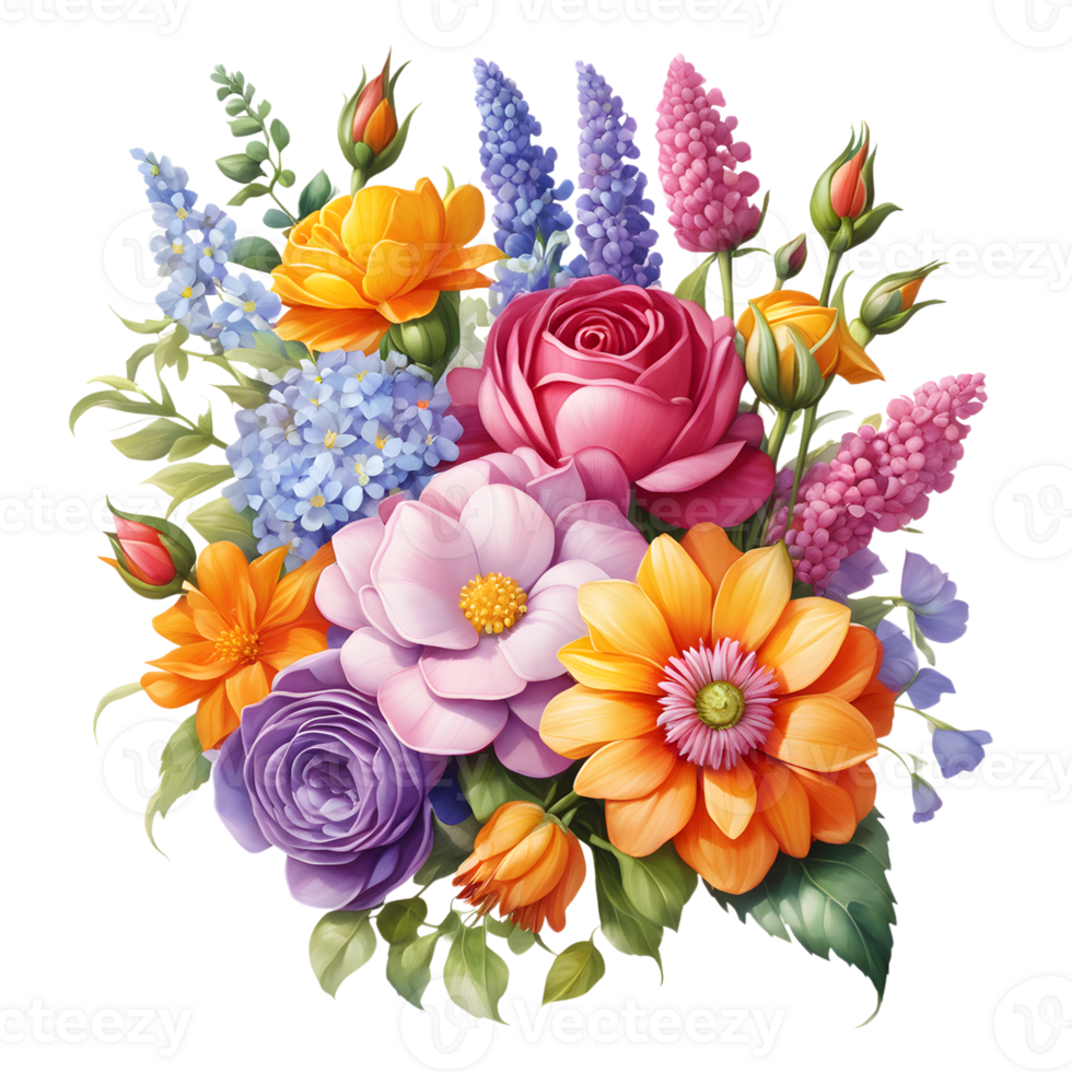 Luxury Flower Bouquet Illustration, Cute wedding Flower Bouquet ,Transparent Flower Pattern, Generative AI png