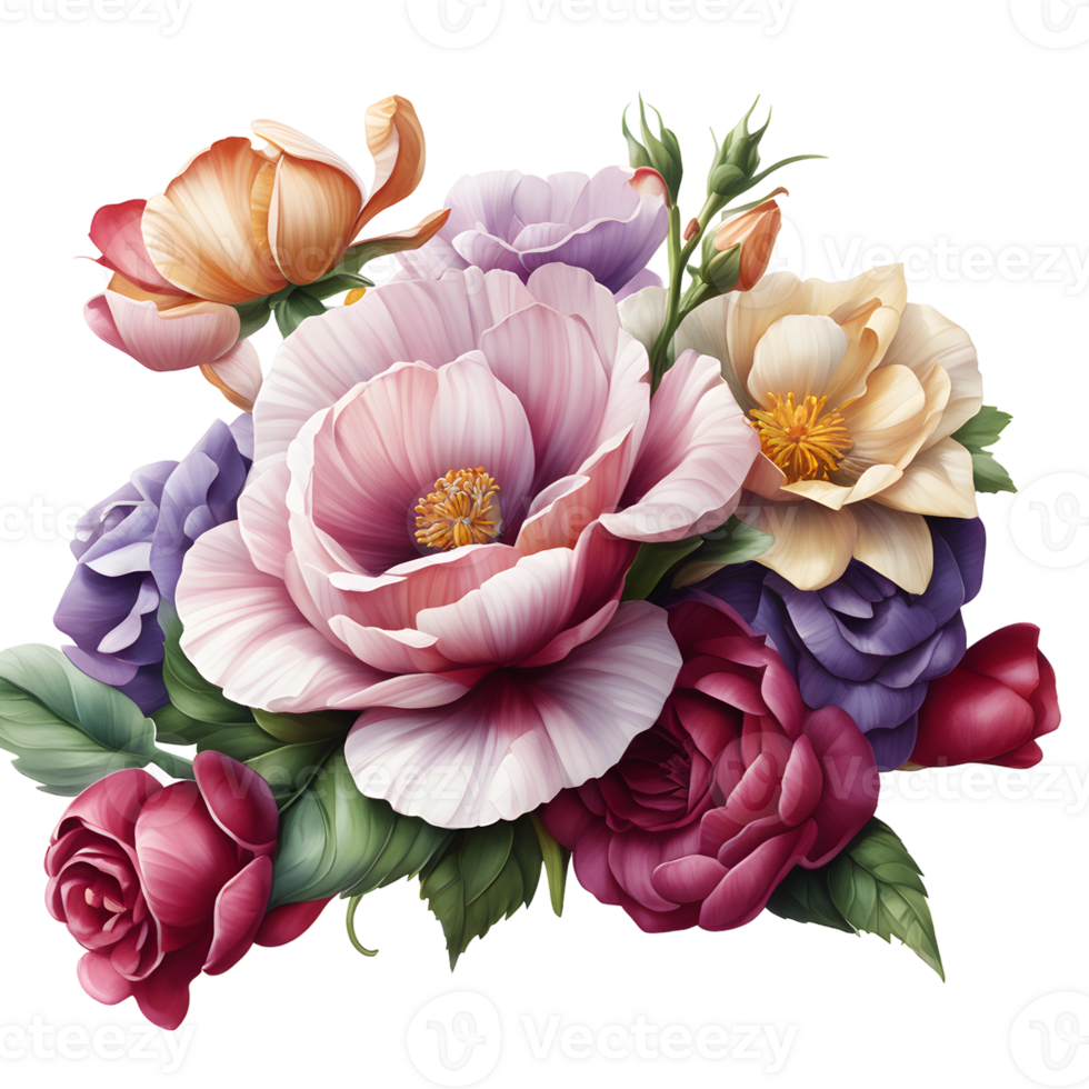 Luxury Flower Bouquet Illustration, Cute wedding Flower Bouquet ,Transparent Flower Pattern, Generative AI png