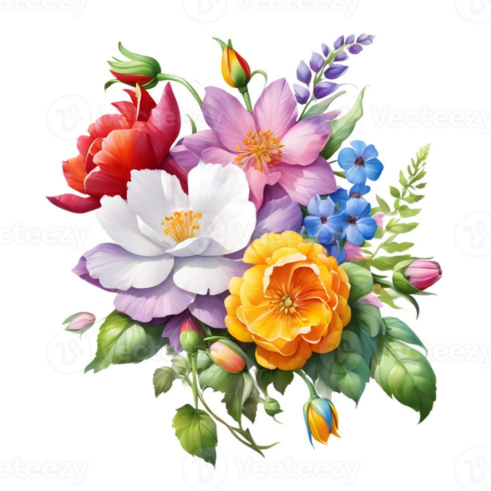 Luxury Flower Bouquet Illustration, Cute wedding Flower Bouquet ,Transparent Flower Pattern, Generative AI png