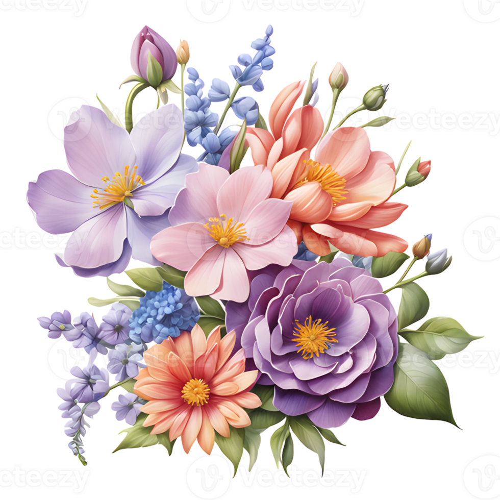 Luxury Flower Bouquet Illustration, Cute wedding Flower Bouquet ,Transparent Flower Pattern, Generative AI png