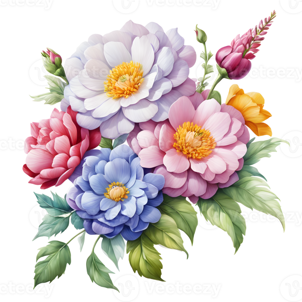 Luxury Flower Bouquet Illustration, Cute wedding Flower Bouquet ,Transparent Flower Pattern, Generative AI png