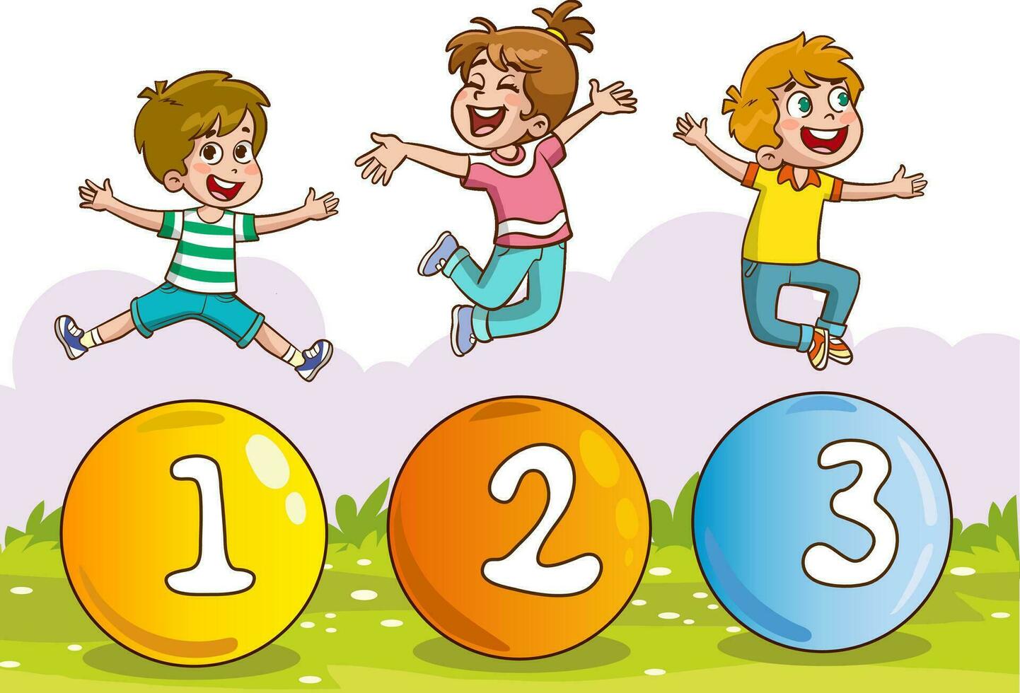 children reading a bvector illustration of kids learning math with colorful numbers.Concept Of Multi Colored Numbers.ook in the park vector