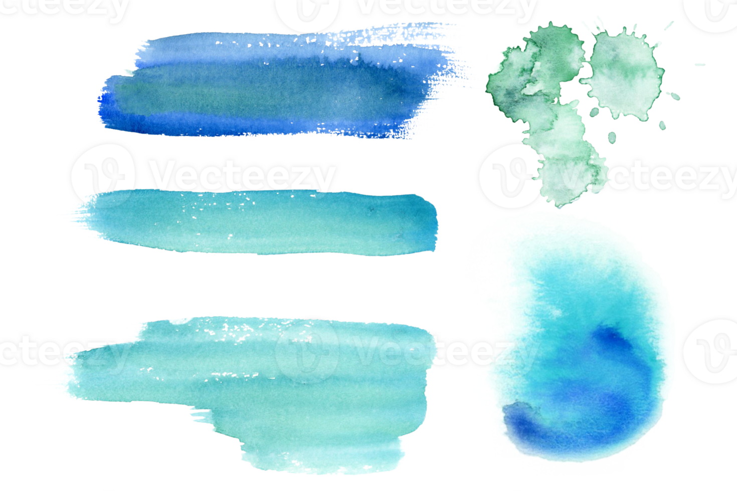 Teal blue green watercolor brush strokes, splashes and blots for sea or ocean nautical designs. Hand drawn artistic background png