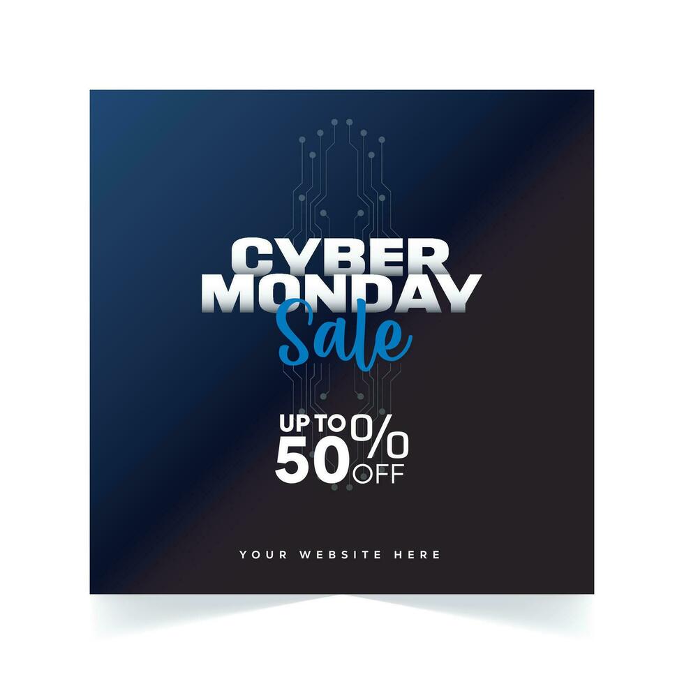 Realistic Cyber Monday 50 Percent Discount Social Media Post Template vector