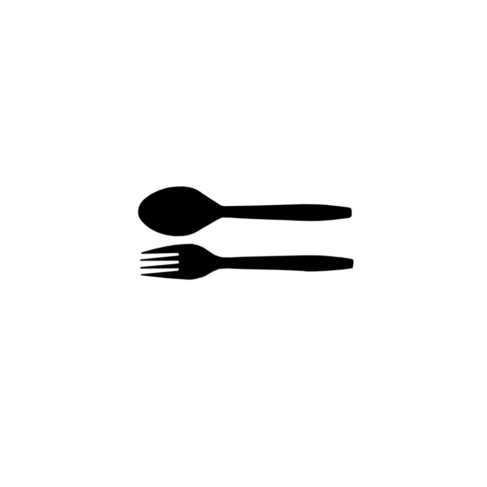 black plastic spoon and fork on transparent background png