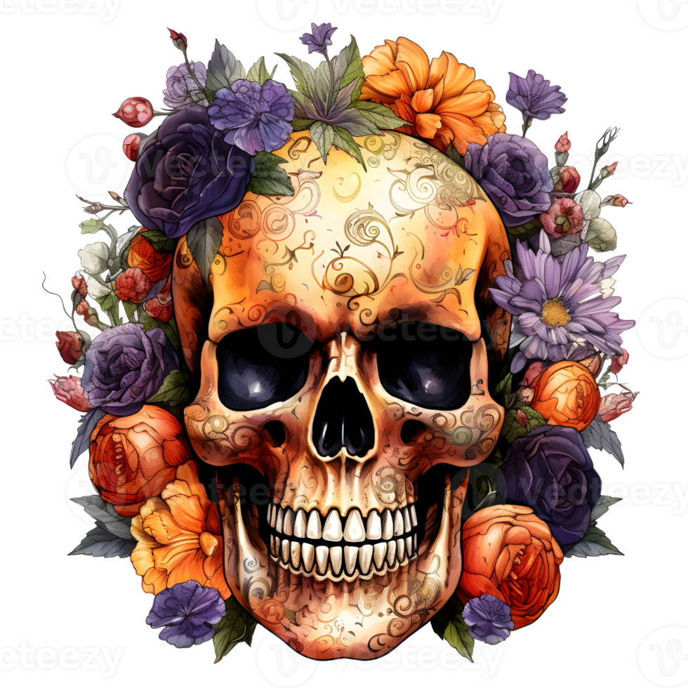 Skull Halloween sublimation clipart AI Generative png