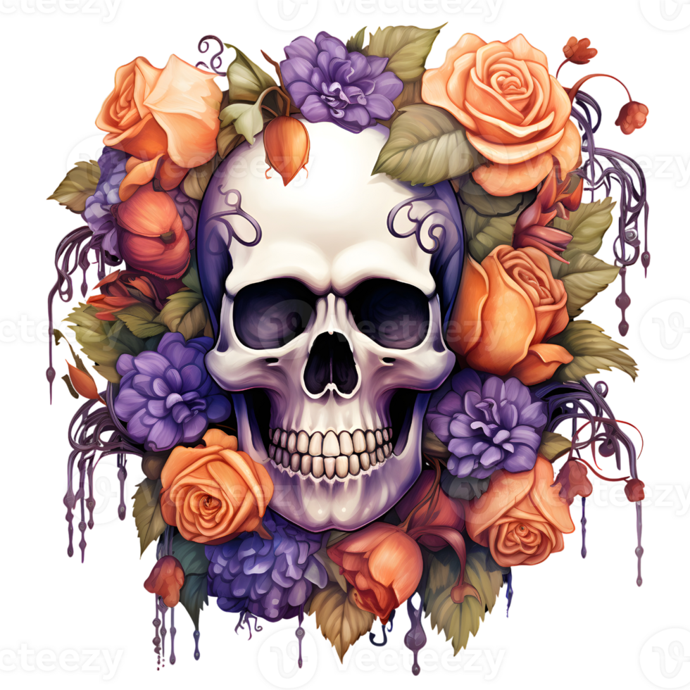 Skull Halloween sublimation clipart AI Generative png