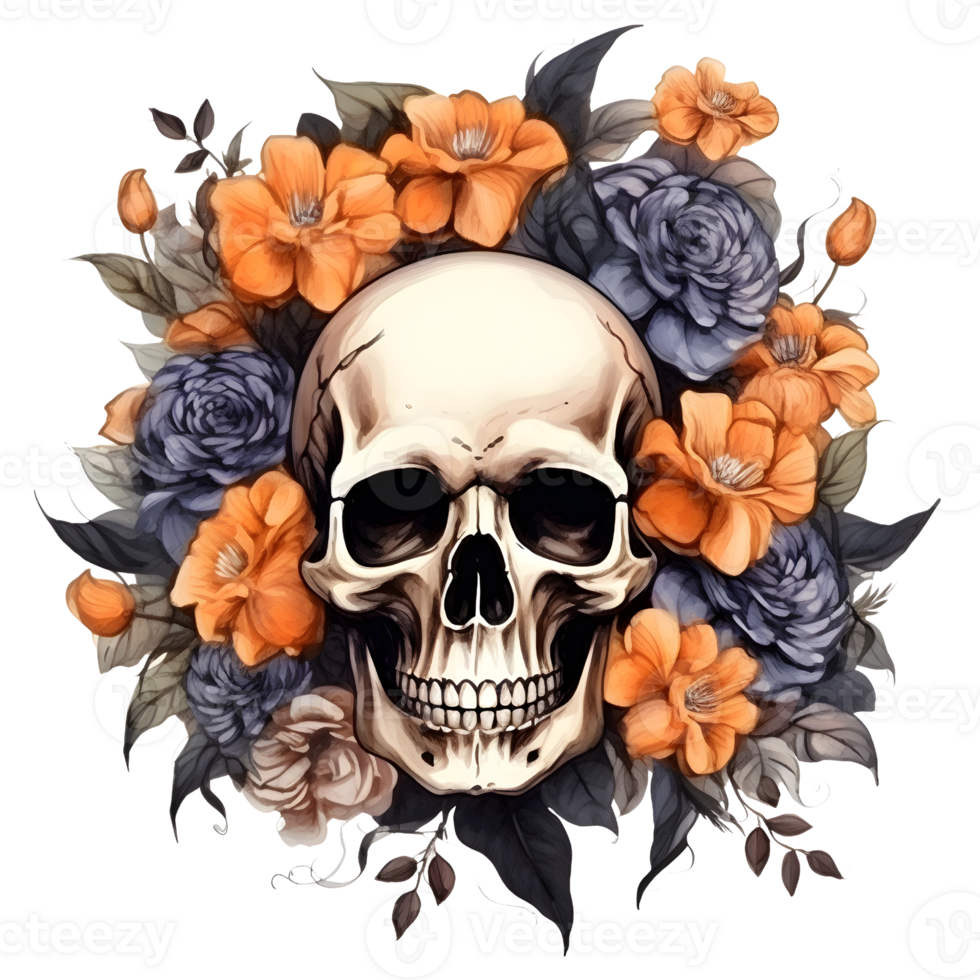 Skull Halloween sublimation clipart AI Generative png