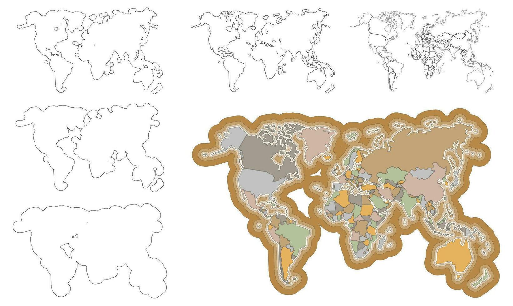 Laser Cut or paper craft World Map wall art vector