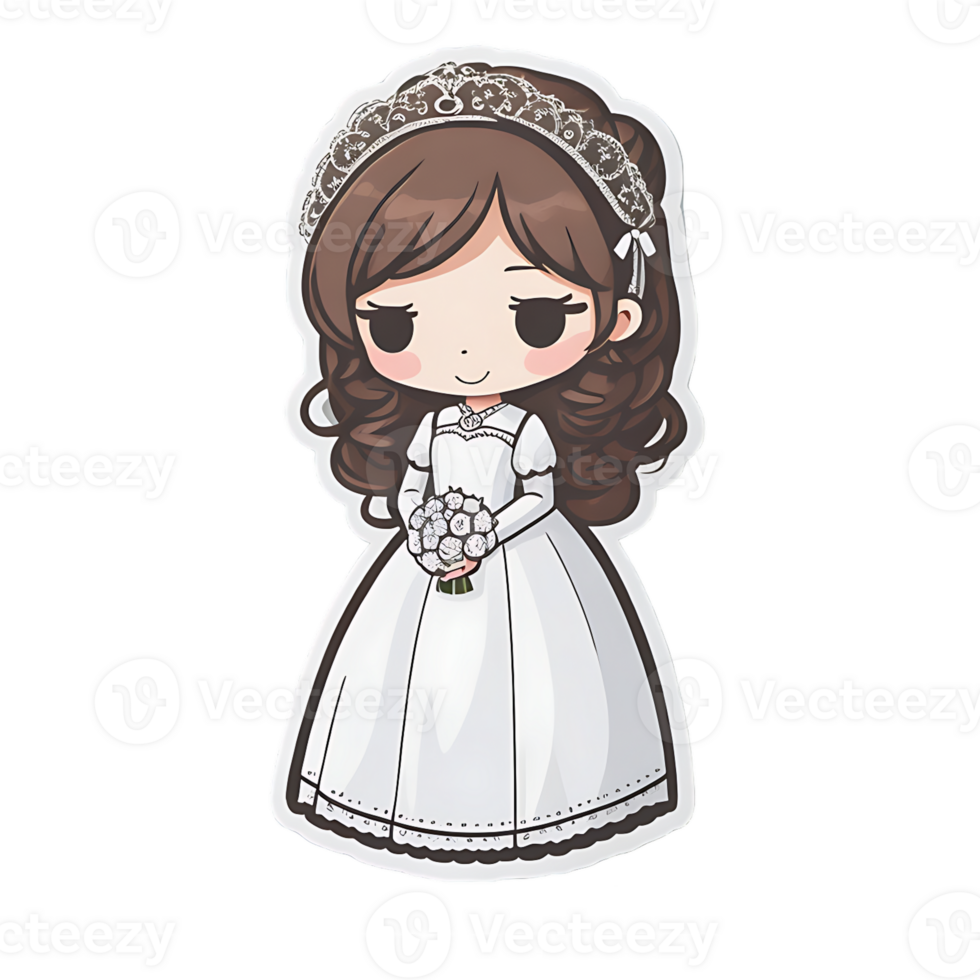 Cartoon cute bride AI Generative png