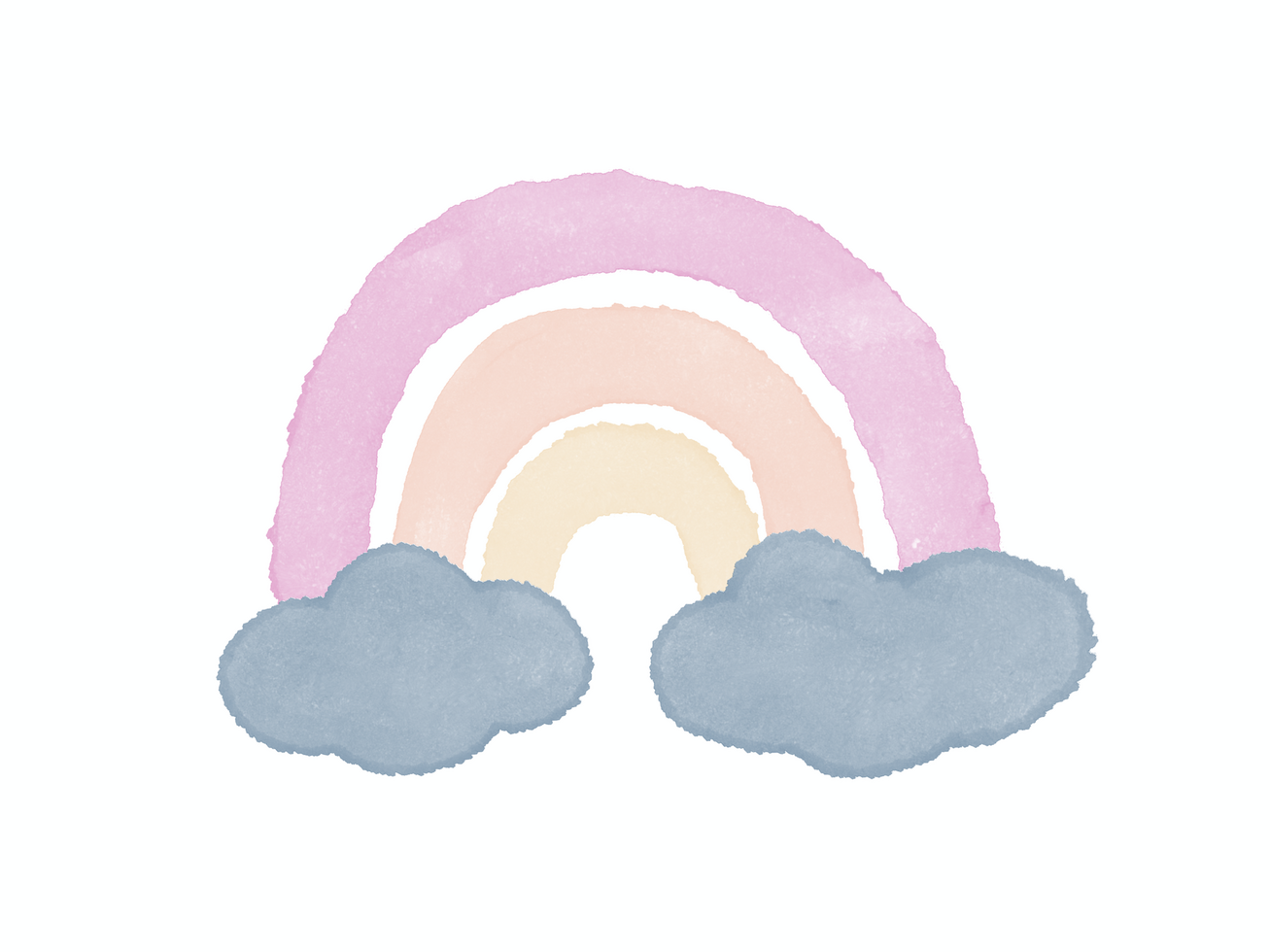 Cute childish drawing on a white background. Minimalistic illustration of rainbow and clouds in watercolor style psd