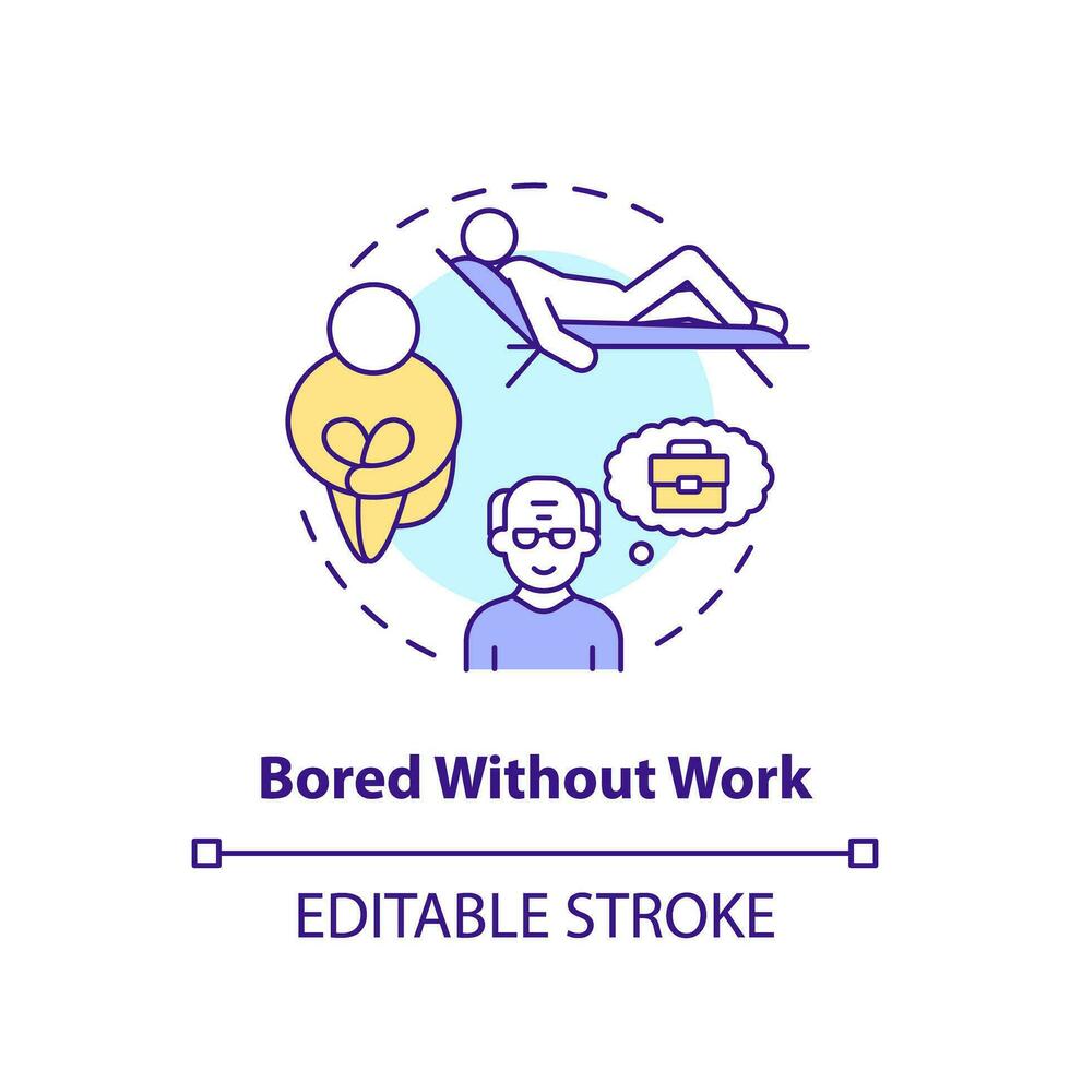 2D editable bored without work thin line icon concept, isolated vector, multicolor illustration representing unretirement. vector