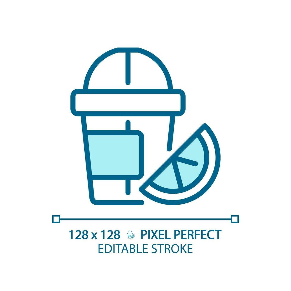 Juice pixel perfect blue RGB color icon. Fruit drink. Beverage industry. Sweet cocktail. Detox smoothie. Citrus cup. Isolated vector illustration. Simple filled line drawing. Editable stroke