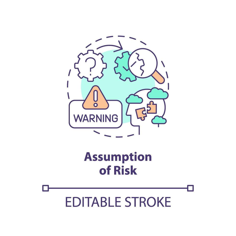 2D editable assumption of risk thin line icon concept, isolated vector, multicolor illustration representing product liability. vector