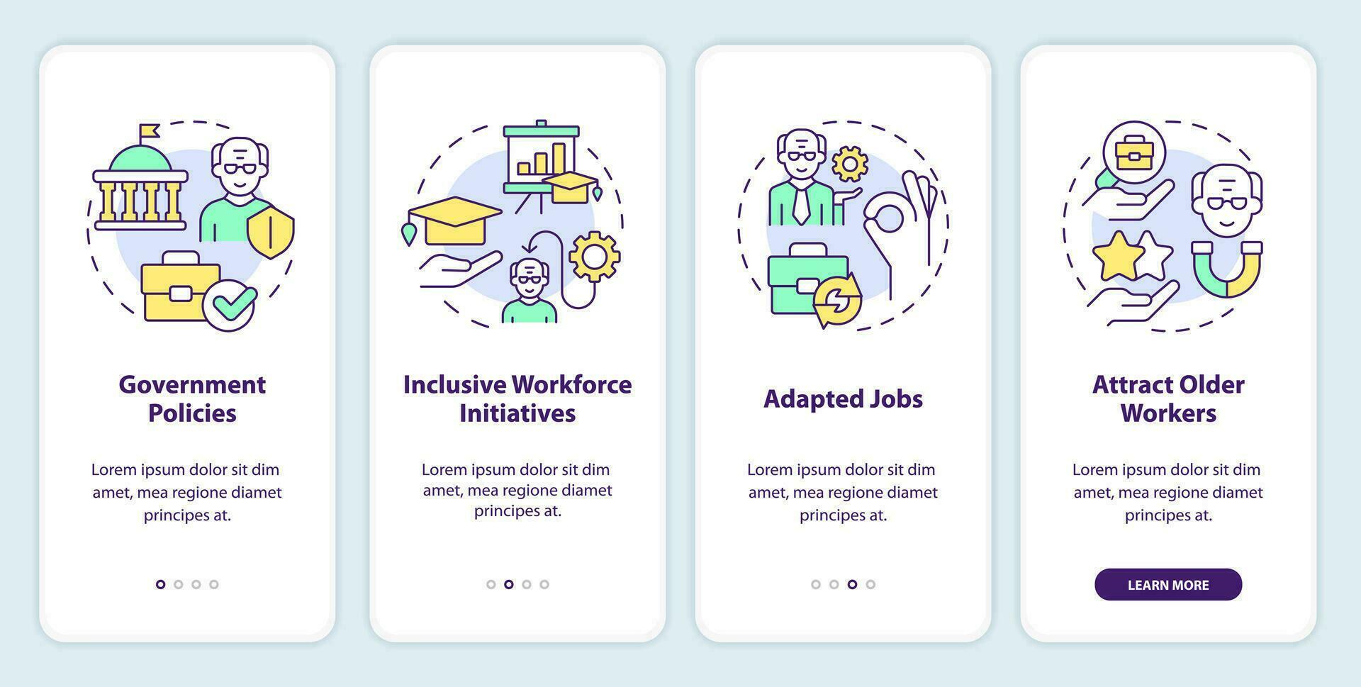 2d íconos representando retiro móvil aplicación pantalla colocar. recorrido 4 4 pasos vistoso gráfico instrucciones con línea íconos concepto, ui, ux, gui modelo. vector