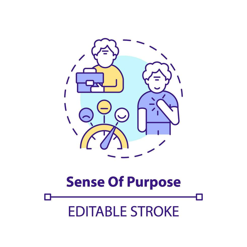2D editable sense of purpose thin line icon concept, isolated vector, multicolor illustration representing unretirement. vector