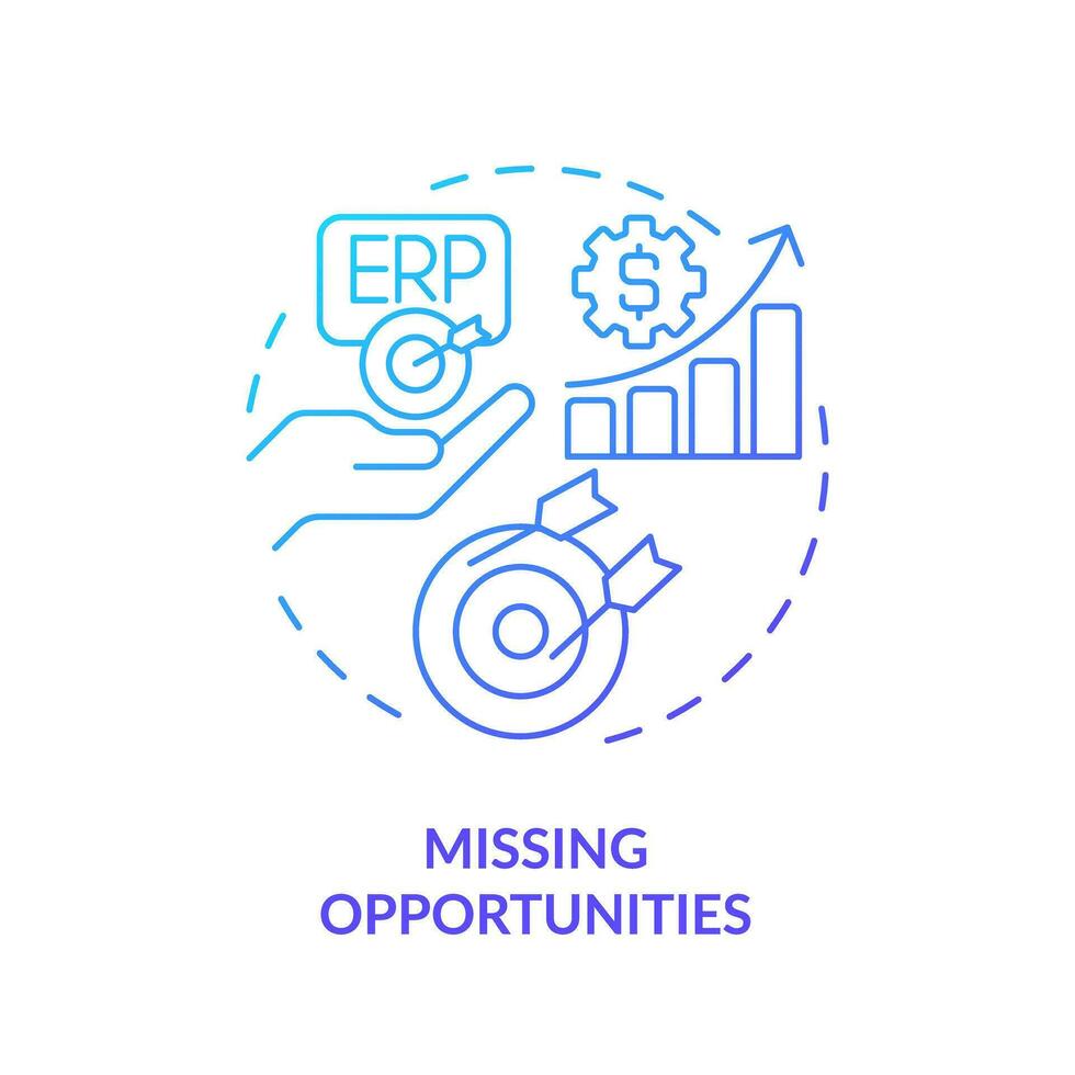 Gradient missing opportunities icon concept, isolated vector, enterprise resource planning thin line illustration. vector