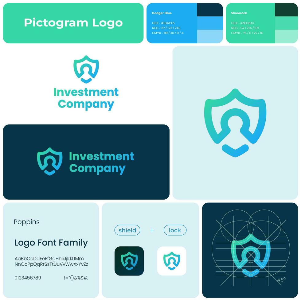 Investment company gradient line business logo. Brand name. Financial institution. Shield with lock. Design element. Visual identity. Suitable for asset manager, hedge fund startup vector