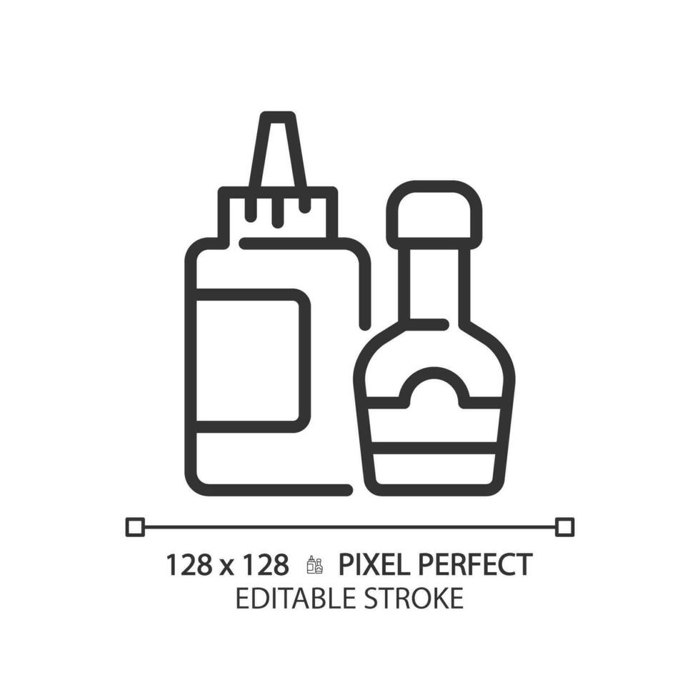 Sauce pixel perfect linear icon. Salad dressing. Meal accompaniment. Flavor enhancer. Condiments aisle. Thin line illustration. Contour symbol. Vector outline drawing. Editable stroke